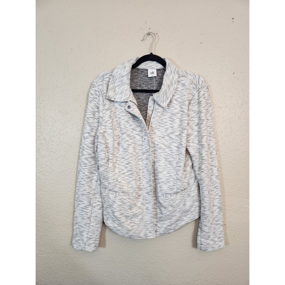 CAbi Women's Gray Neo Moto French Terry Zip Up Marled Career Wear Jacket Size L